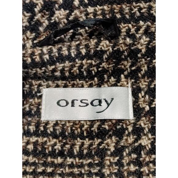 Orsay Tweed Mock Neck Button Wool Plaid Blazer Jacket Brown Womens EU 38 US 6 - Picture 4 of 10